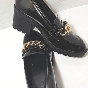 Limelight womens shoes sz 8 black platform patent chunky chain slip-on l…